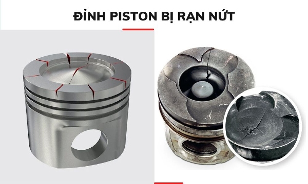 Đỉnh Piston ô tô bị rạn nứt