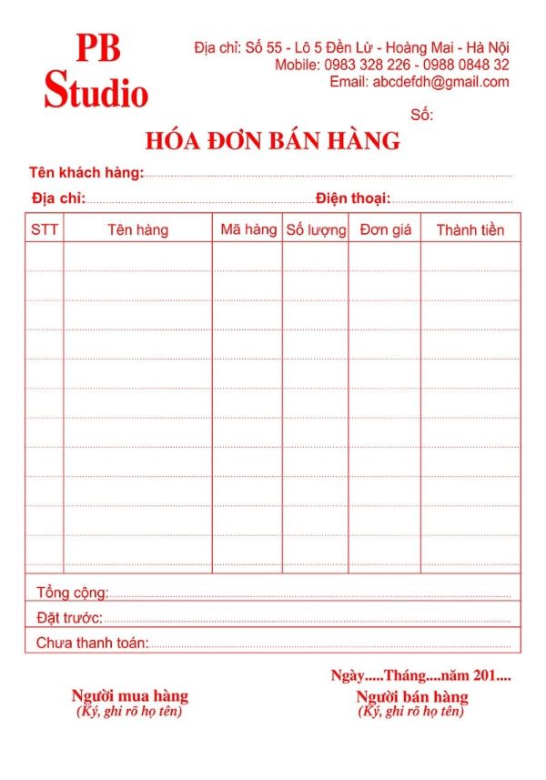 Ví dụ mẫu hóa đơn bán hàng